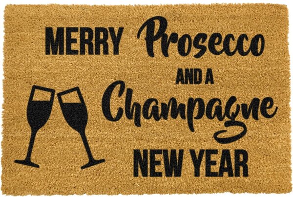 Covoraș intrare din fibre de cocos Artsy Doormats Champagne New Year, 40 x 60 cm, negru