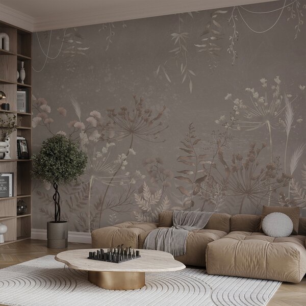 Tapet Model botanic ușor, cu flori și frunze, Fototapet Natură, Fototapet Frunze, w05092v1 : Uwalls.ro