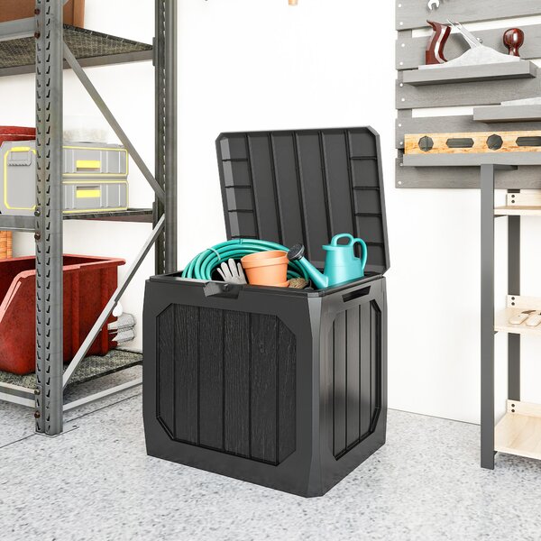 Outsunny Ladă de Grădină 121L din Plastic, Cutie de Depozitare pentru Exterior cu Mânere, Impermeabilă și cu Încuiere, 56x45x53 cm, Negru | Aosom Romania