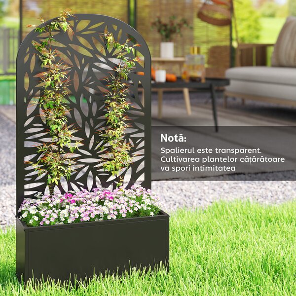 Outsunny Jardiniere Ridicată pentru Grădină și Balcon cu Spalier Arcuit Decorat cu Frunze, pentru Flori și Legume, Montare pe Perete sau Utilizare Independentă, Negru | Aosom Romania