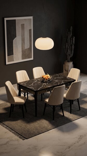 Babyface Madrid Set Masa Extensibila 80 x 130-170 cm si Scaune 6 bucati Crem