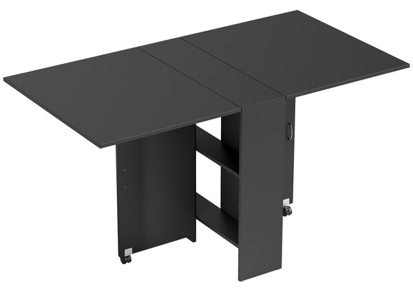 HOMCOM Masă Pliantă din Lemn cu Roți, pentru 4-6 Persoane, 75x140x75 cm, Negru | Aosom Romania