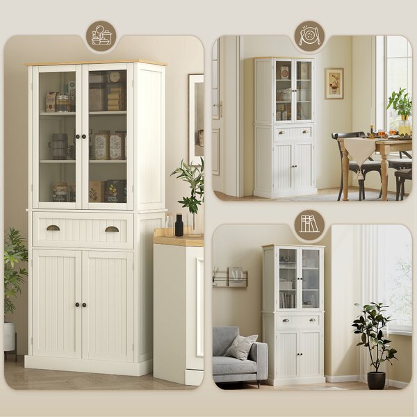 Bufet Independent HOMCOM pentru Bucatarie, Dulap Depozitare 5 Nivele cu Rafturi Sertar, Design Modern, Alb-Crem | Aosom Romania