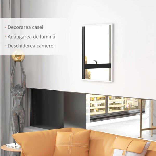 HOMCOM Oglindă Dreptunghiulară de Perete cu Cârlige, Sticlă și MDF, 60x80 cm, Negru | Aosom Romania