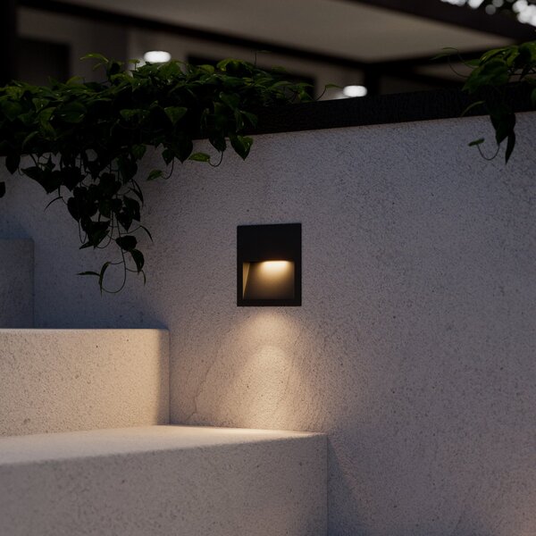 Lucande LED lampă de perete încastrată Loya, 11.5x11.5 cm, gri, IP54, Negru, Aluminiu, Modern, Luminile încastrate unghiulare