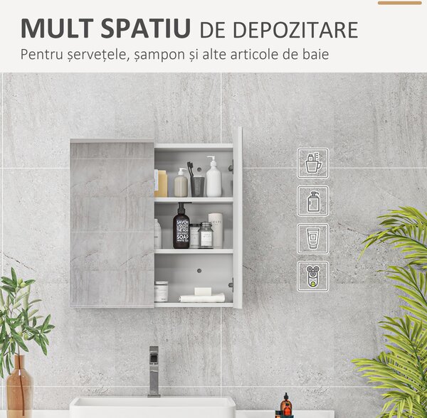 Kleankin Dulap de Baie cu Oglindă, 2 Uși Soft Close, 60x15x60 cm, Rafturi Ajustabile, Dulap Suspendat cu Economisire de Spațiu, Alb Lucios | Aosom Romania