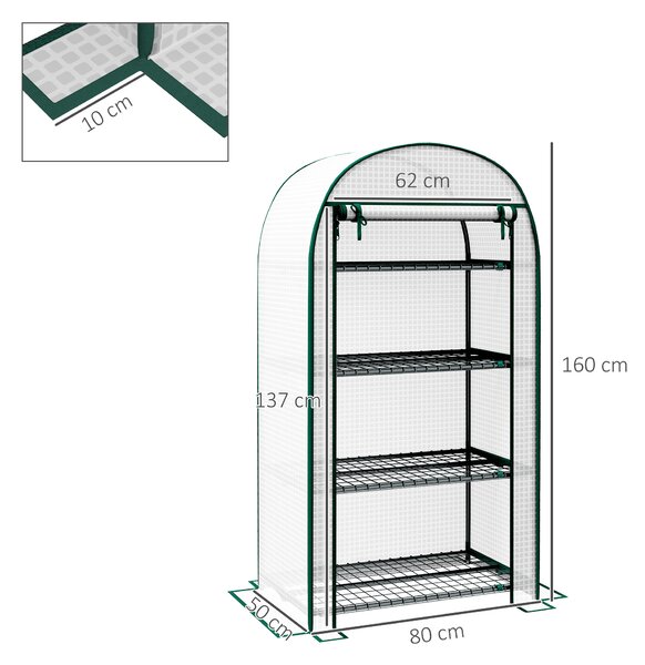 Outsunny Sera de Gradina cu Rafturi din Metal si Copertina din PE, Sera pentre Legume cu Usa Rulou 80x49x160cm, Verde | Aosom Romania