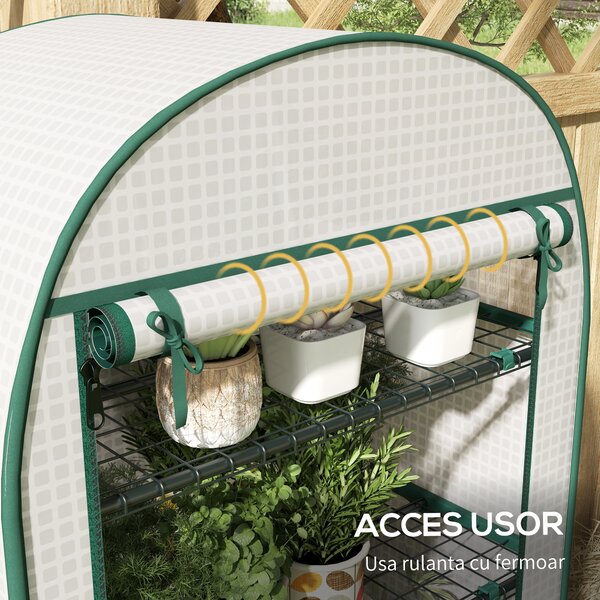 Outsunny Sera de Gradina cu Rafturi din Metal si Copertina din PE, Sera pentre Legume cu Usa Rulou 80x49x160cm, Verde | Aosom Romania