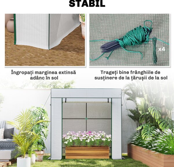 Outsunny Seră de Grădină cu Acoperiș Înclinat, 2 Ferestre și Ușă Rulabilă, Seră pentru Cultivare cu Structură din Oțel, Acoperire Anti-UV din PE, pentru Grădină, Legume, Flori, 196x77x197 cm, Alb | Aosom Romania