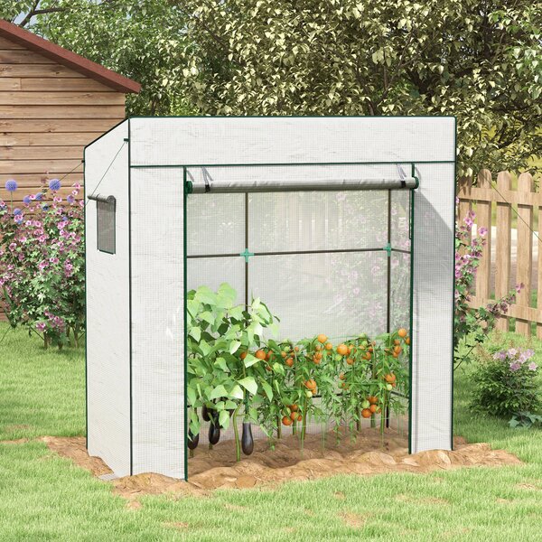 Outsunny Seră de Grădină cu Acoperiș Înclinat, 2 Ferestre și Ușă Rulabilă, Seră pentru Cultivare cu Structură din Oțel, Acoperire Anti-UV din PE, pentru Grădină, Legume, Flori, 196x77x197 cm, Alb | Aosom Romania