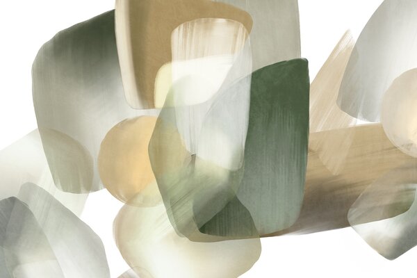 Tapet Forme abstracte texturate în culori discrete de verde și bej, cu margini moi și straturi suprapuse, Fototapet Abstract, w09642 : Uwalls.ro