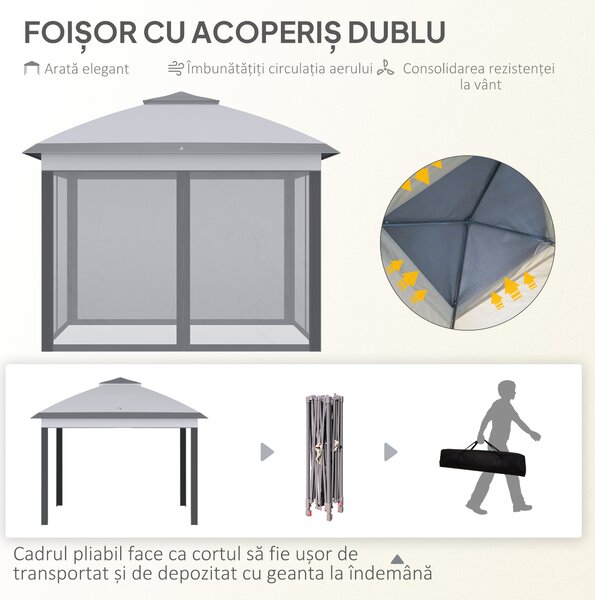 Outsunny Foișor Pliabil cu Plasă de Țânțari, Baldachin Dublu, Înălțime Reglabilă și Geantă, 330x330x288 cm, Bej | Aosom Romania