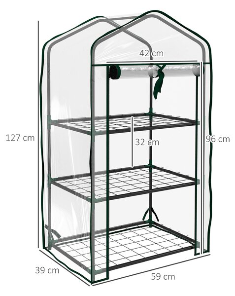 Outsunny Sera de Balcon cu 3 Niveluri și Ușă Rulantă, Sera pentru Grădină cu Structură din Oțel și Acoperiș din Plastic, pentru Plante, Flori, Fructe, 59x39x127 cm, Transparentă | Aosom Romania