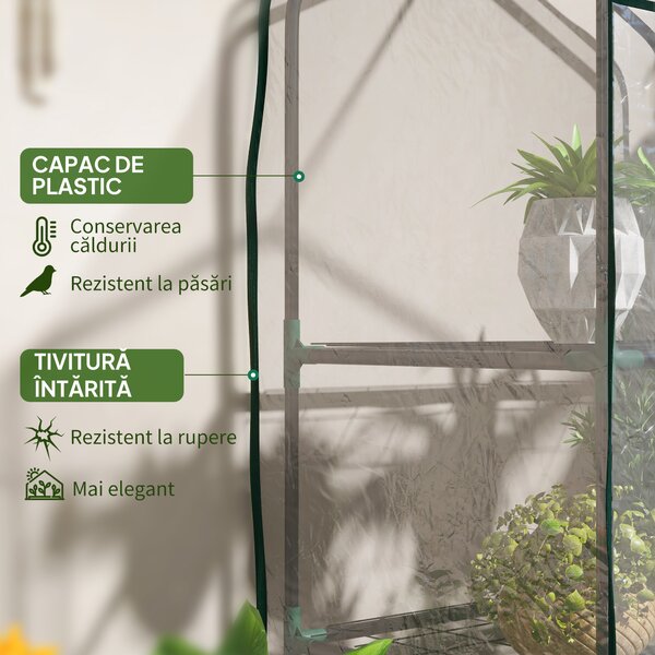 Outsunny Sera de Balcon cu 3 Niveluri și Ușă Rulantă, Sera pentru Grădină cu Structură din Oțel și Acoperiș din Plastic, pentru Plante, Flori, Fructe, 59x39x127 cm, Transparentă | Aosom Romania