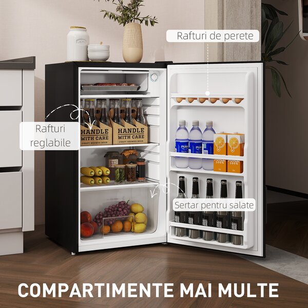 HOMCOM Frigider Mic 91L cu Ușă Reversibilă și Congelator cu Temperatură Reglabilă, Alb | Aosom Romania