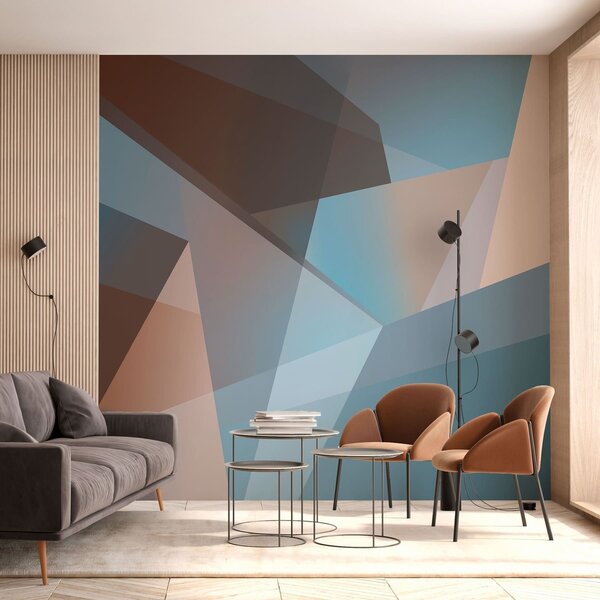 Tapet geometrie abstractă în tonuri de albastru și maro, Fototapet Abstract, w05064 : Uwalls.ro