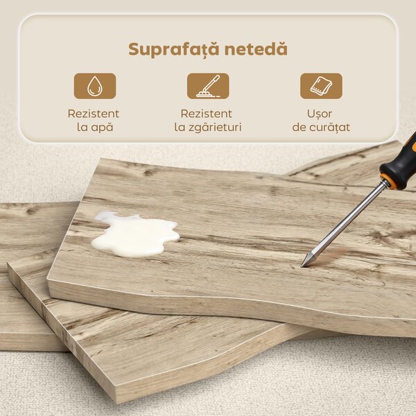 HOMCOM Măsuță de Cafea cu Blat Gros, Picioare Reglabile, Design Nordic cu Picioare din Oțel, 100x50x45 cm, Stejar | Aosom Romania
