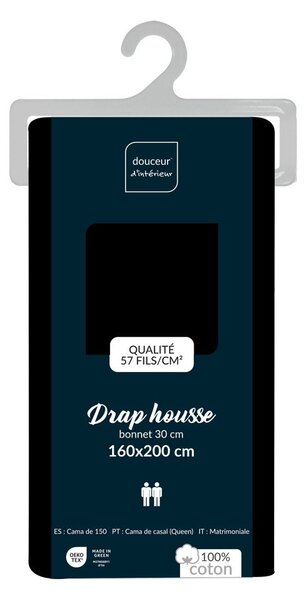 Cearceaf negru din bumbac cu elastic 160x200 cm Lina – douceur d'intérieur