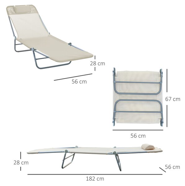 Outsunny Sezlong Pliabil pentru Grădină, Spătar Reclinabil, Confortabil, din Textilena, Crem, 182x56x28cm | Aosom Romania