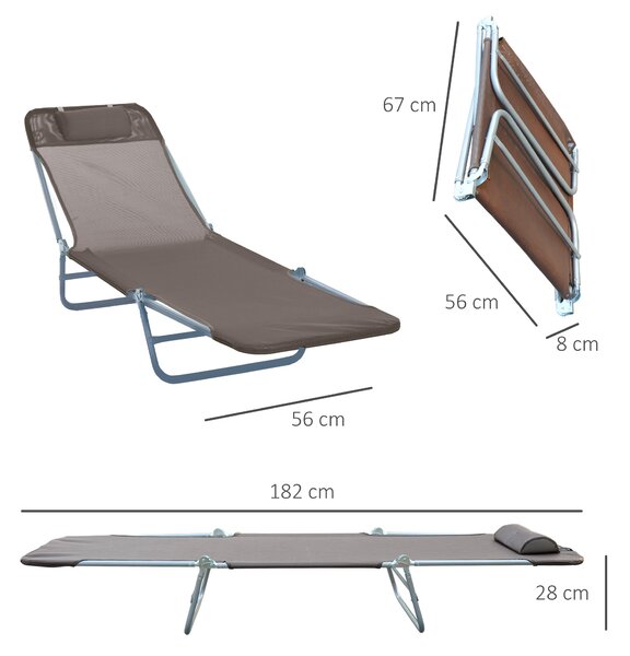 Outsunny Sezlong de Grădină Reglabil, Confortabil, din Textilena, Culoare Cafea, 182x56x28cm | Aosom Romania