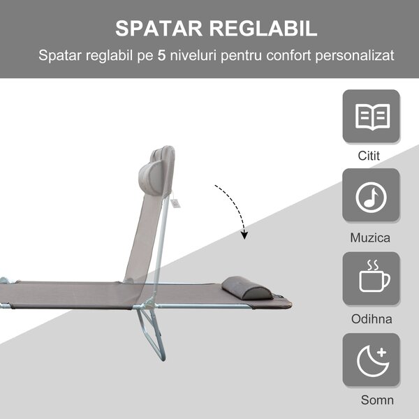 Outsunny Sezlong de Grădină Reglabil, Confortabil, din Textilena, Culoare Cafea, 182x56x28cm | Aosom Romania