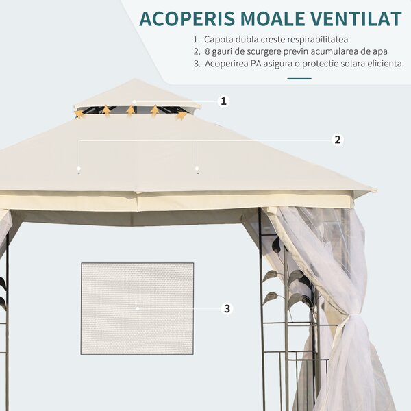 Outsunny Foisor de Exterior 3x3m cu Plasa pentru Tantari si Cadru din Otel Alb | Aosom Romania