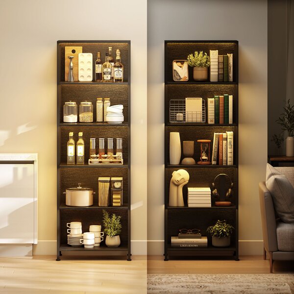 HOMCOM Bibliotecă cu 5 Rafturi, Verticală cu Iluminare LED în 7 Culori, Economisire Spațiu pentru Living, Dormitor și Birou, 60x30x179 cm, Negru | Aosom Romania