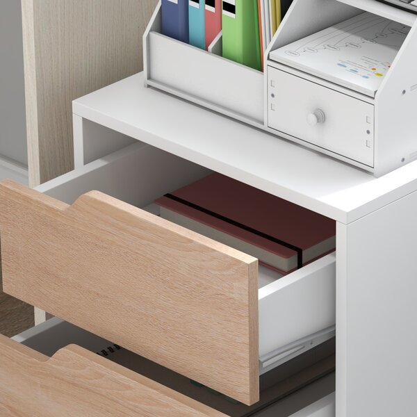 Comoda din MDF cu 3 Sertare si 4 roti cu rotatie de 360 ° (2 cu frane), pentru Birou sau Studio Alba si Lemn 31x37x7.2cm HOMCOM | Aosom Romania