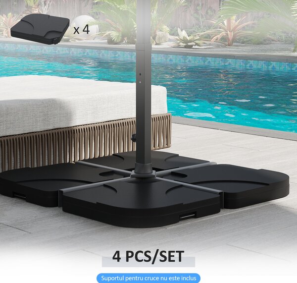 Outsunny Set de 4 Baze Umbrelă de Grădină din Plastic Rezistent la Apă 50x50x7.5cm pentru Stabilitate | Aosom Romania