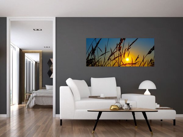 Tablou - Apus de soare pe pajiște (120x50 cm)