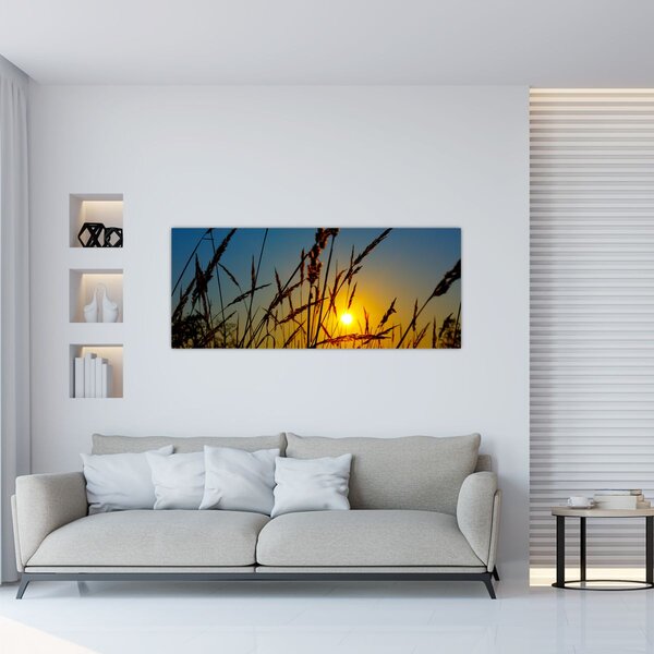 Tablou - Apus de soare pe pajiște (120x50 cm)
