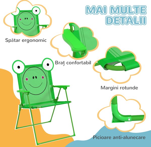 Outsunny Set Masa de Gradina cu 2 Scaune Pliabile si Umbrela pentru Copii din Metal si Poliester, Verde | Aosom Romania