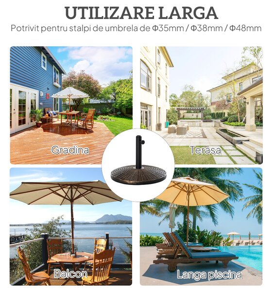 Outsunny Bază Rotundă Umbrelă, Plastic, 25kg, pentru Stâlpi 35/38/48mm, Bronz | Aosom Romania