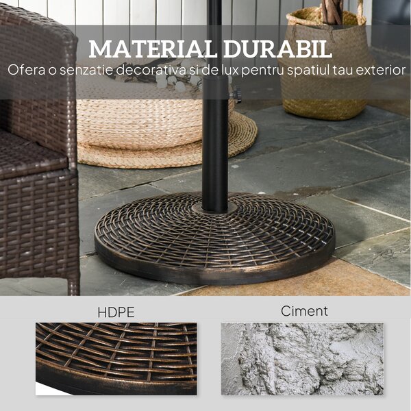 Outsunny Bază Rotundă Umbrelă, Plastic, 25kg, pentru Stâlpi 35/38/48mm, Bronz | Aosom Romania