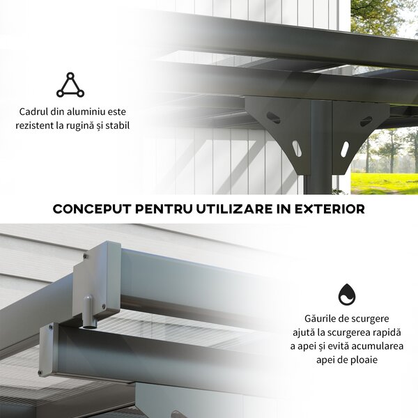 Outsunny Pergola montata pentru gradina 4.35x3.02m, foisor pergola pentru exterior din policarbonat si aluminiu, montare reglabila, gri