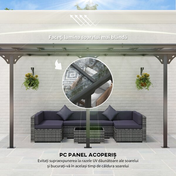 Outsunny Pergola montata pentru gradina 4.35x3.02m, foisor pergola pentru exterior din policarbonat si aluminiu, montare reglabila, gri