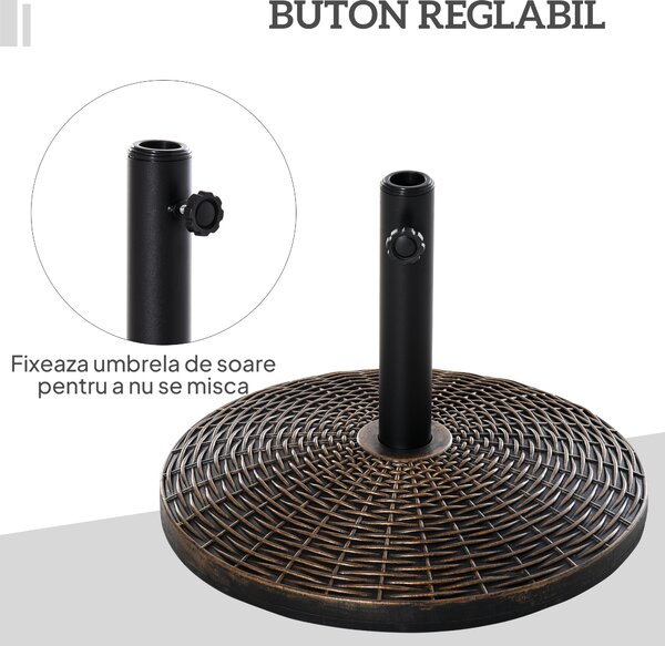 Outsunny Bază Rotundă Umbrelă, Plastic, 25kg, pentru Stâlpi 35/38/48mm, Bronz | Aosom Romania