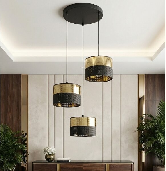 Lustră pe cablu LUX 3xE27/15W/230V negru/auriu
