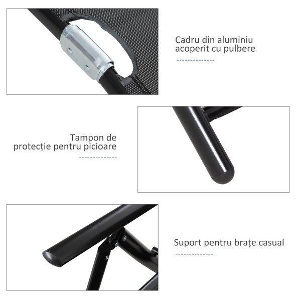 Outsunny Set 2 Sezlonguri de Gradina Pliabile, Spatar Reglabil, Cadru din Aluminiu, Confortabil, Negru, Ideal pentru Relaxare | Aosom Romania