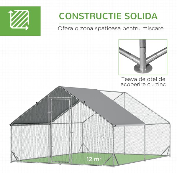 PawHut Coteț de Găini cu Cadru Zincat și Plasă Hexagonală, Țarc cu Acoperiș Impermeabil pentru Găini, Rațe și Iepuri, 3x4x2 m | Aosom Romania