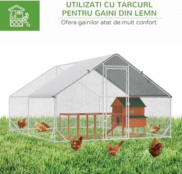 PawHut Coteț de Găini cu Cadru Zincat și Plasă Hexagonală, Țarc cu Acoperiș Impermeabil pentru Găini, Rațe și Iepuri, 3x4x2 m | Aosom Romania