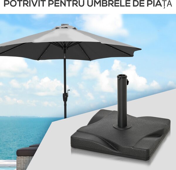 Outsunny Suport Pătrat pentru Umbrelă, Bază Greutate 20kg din Plastic, 41.5x41.5x35cm, Ideal pentru Exterior, Negru | Aosom Romania