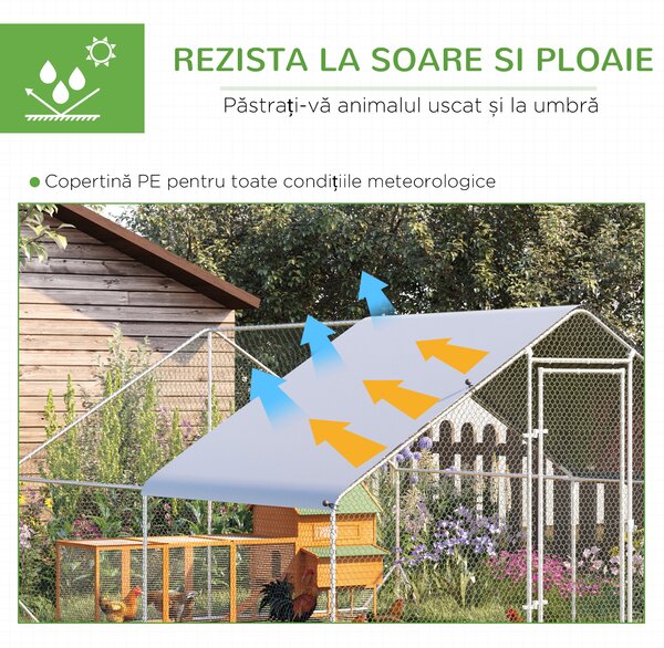 PawHut Coteț de Găini cu Cadru Zincat și Plasă Hexagonală, Țarc cu Acoperiș Impermeabil pentru Găini, Rațe și Iepuri, 3x4x2 m | Aosom Romania