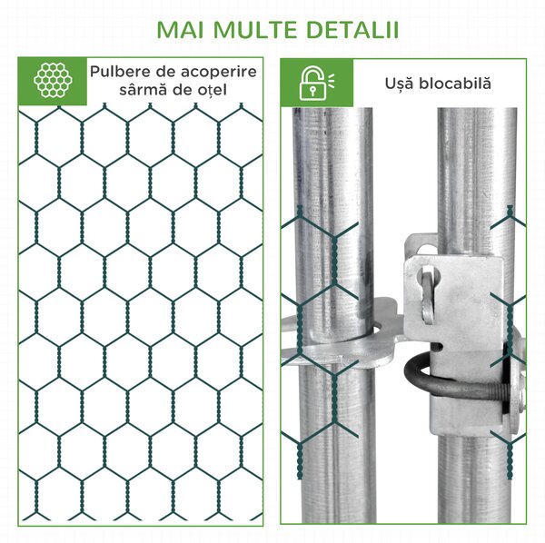 PawHut Coteț de Găini cu Cadru Zincat și Plasă Hexagonală, Țarc cu Acoperiș Impermeabil pentru Găini, Rațe și Iepuri, 3x4x2 m | Aosom Romania
