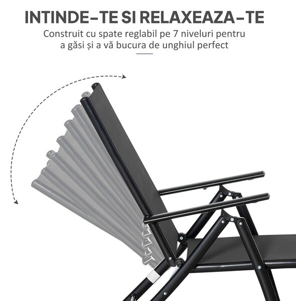 Outsunny Set 2 Sezlonguri de Gradina Pliabile, Spatar Reglabil, Cadru din Aluminiu, Confortabil, Negru, Ideal pentru Relaxare | Aosom Romania