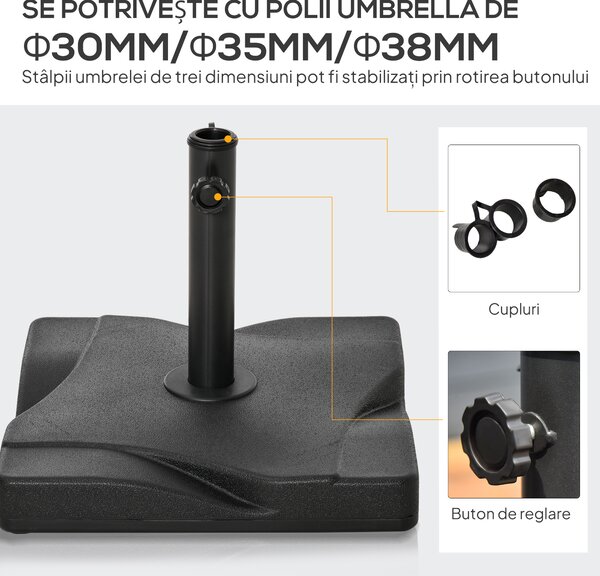 Outsunny Suport Pătrat pentru Umbrelă, Bază Greutate 20kg din Plastic, 41.5x41.5x35cm, Ideal pentru Exterior, Negru | Aosom Romania