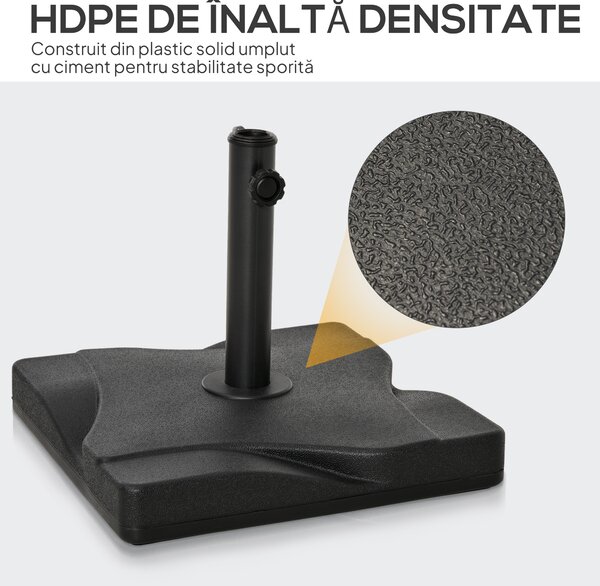 Outsunny Suport Pătrat pentru Umbrelă, Bază Greutate 20kg din Plastic, 41.5x41.5x35cm, Ideal pentru Exterior, Negru | Aosom Romania