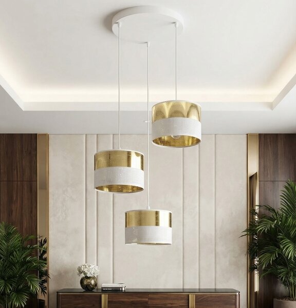 Lustră suspendată pe cablu LUX 3xE27/15W/230V alb/auriu