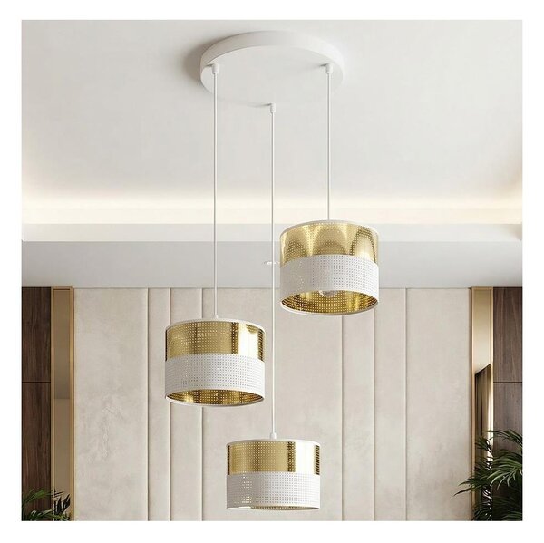 Lustră suspendată pe cablu LUX 3xE27/15W/230V alb/auriu