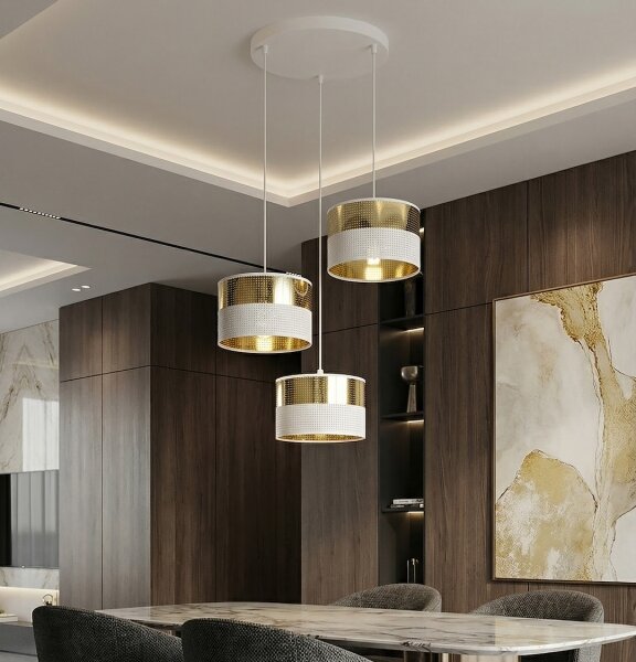 Lustră suspendată pe cablu LUX 3xE27/15W/230V alb/auriu